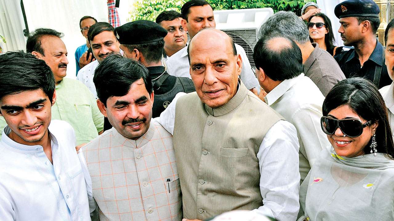Rajnath Singh greets Shahnawaz Hussain