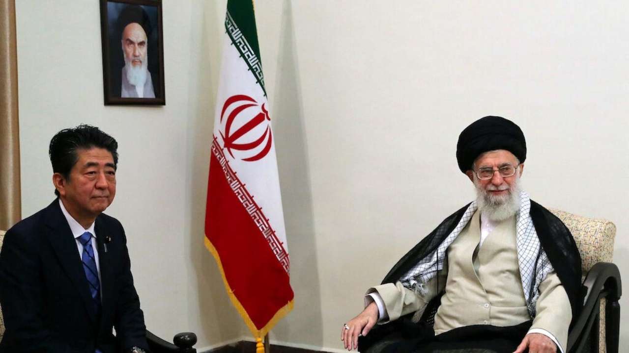 Irans Supreme Leader Ayatollah Ali Khamenei meets with Japans Prime Minister Shinzo Abe in Tehran, Iran