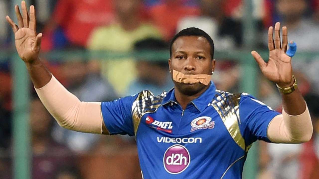 Kieron Pollard tapes mouth after warning from umpire