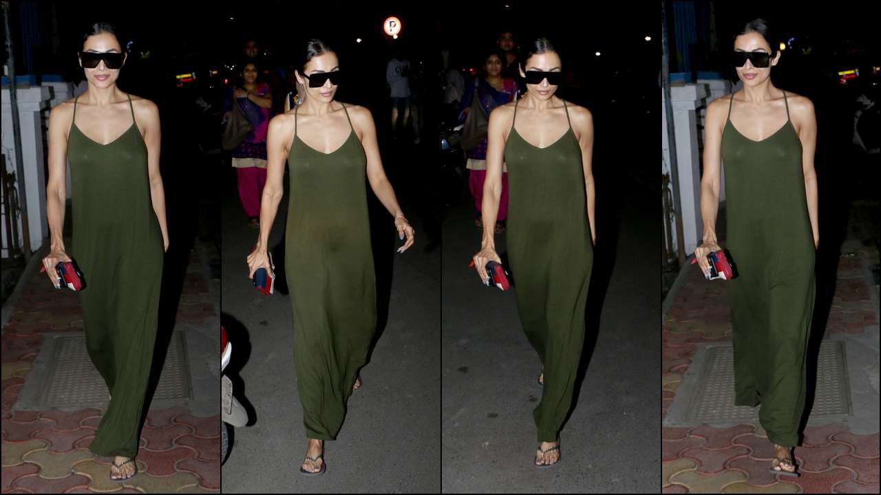 Photos Malaika Arora Rocks A Solid Olive Green Maxi Dress As She Steps Out For Dinner With A Friend