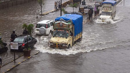 Waterlogged street during heavy rainfall