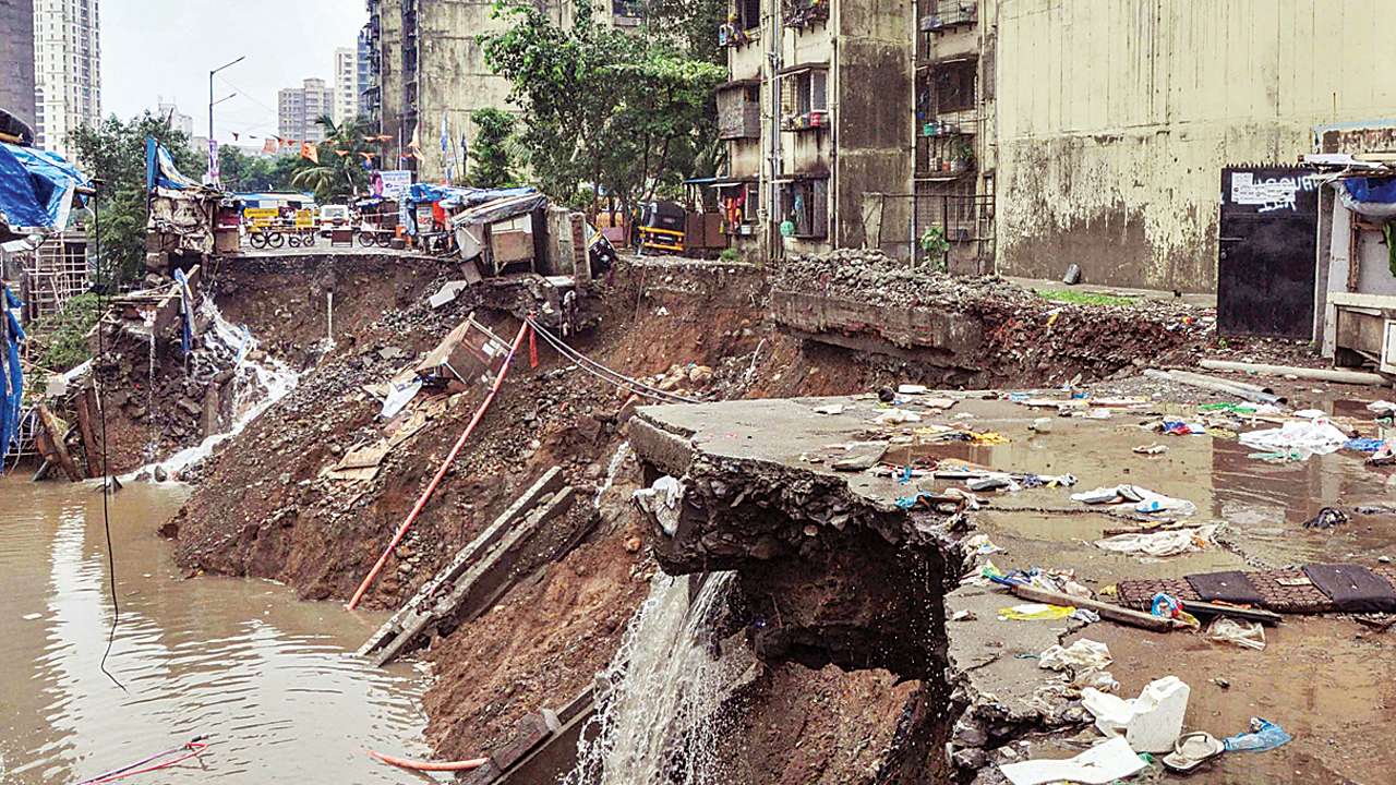 Mumbai rains: Road neglected by BMC caves in at Chandivali