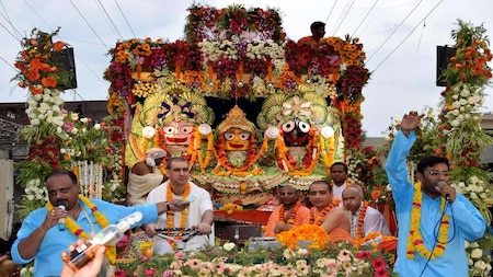 Devotees during annual Rath Yatra in Agra