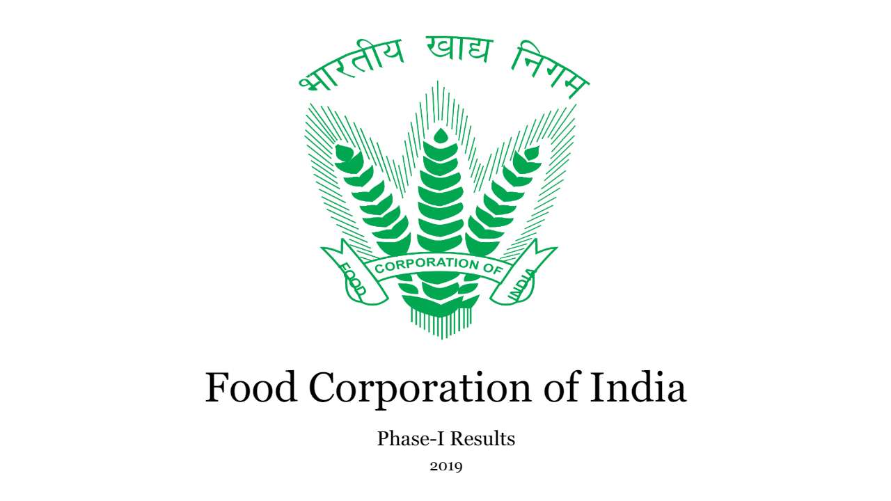 FCI Phase I Result 2019: North Zone result link for 4103 JE, Steno,  Assistant posts @fci.gov.in