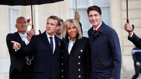 French President Macron, Brigitte Macron welcome Canadian Prime Minister Justin Trudeau