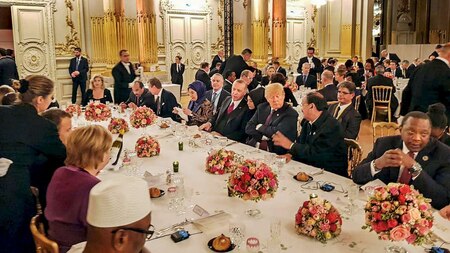 French President Emmanuel Macron hosts a dinner