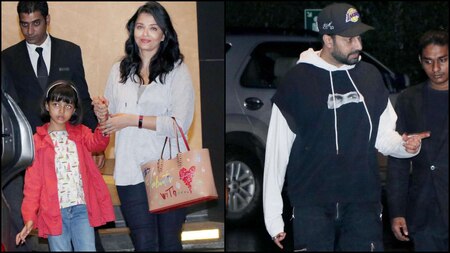 Aishwarya Rai Bachchan and Abhishek Bachchan with Aaradhya Bachchan spotted post dinner with family