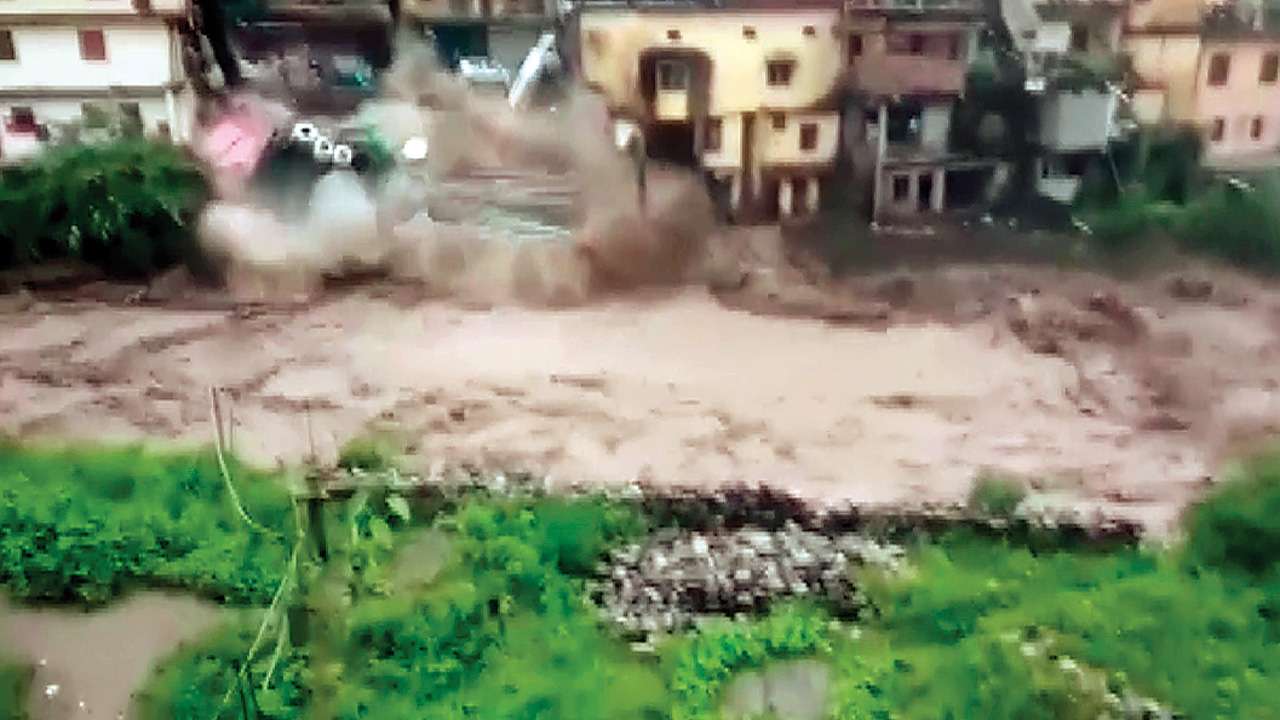 House collapses after flash flood hits Chamoli in Uttarakhand