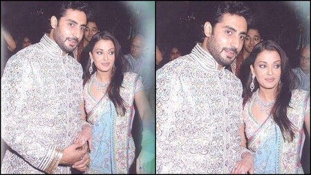 Beautiful couple Aishwarya Rai Bachchan and Abhishek Bachchan arriving at their Sangeet ceremony