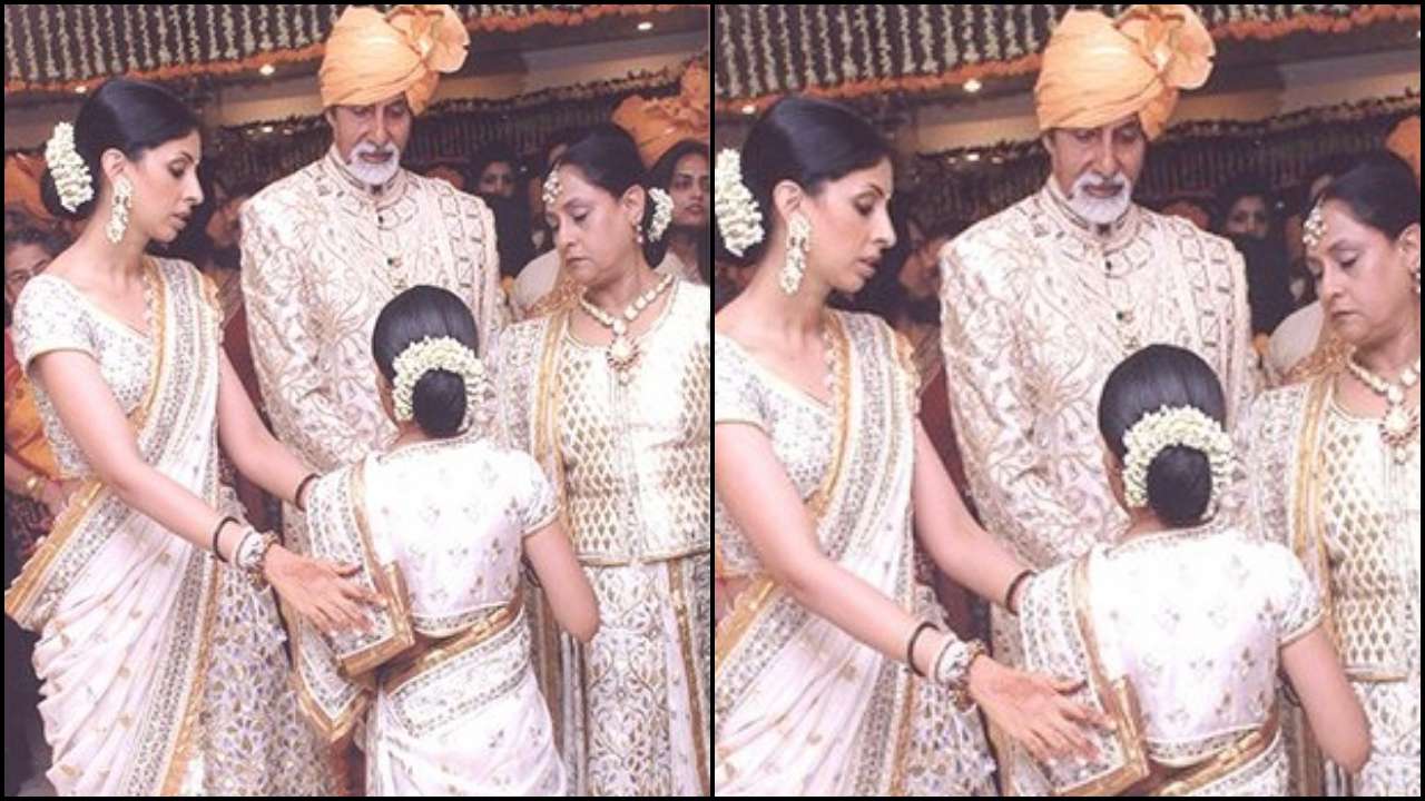 Entire Bachchan family twinning in golden-off white attire for the main wedding