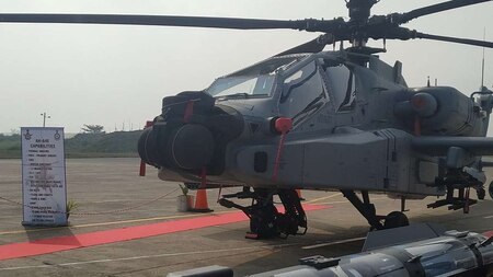 Apache choppers receive water cannon salute during induction in IAF