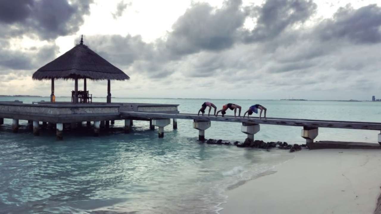 Watch: Sushmita Sen does 'wheel pose' with her babies Renee and Alisah in this video from their Maldives vacation