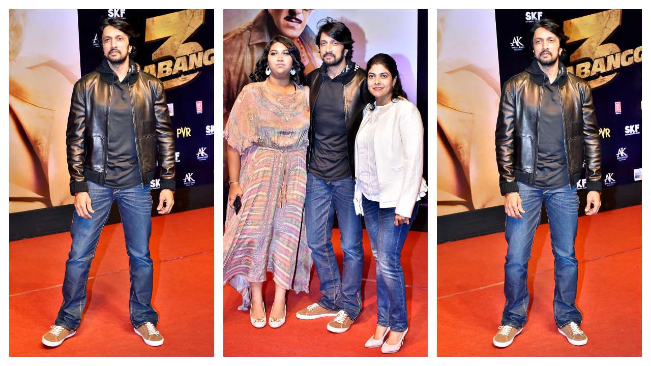 Kichcha Sudeep makes a dashing appearance with his wife and daughter!