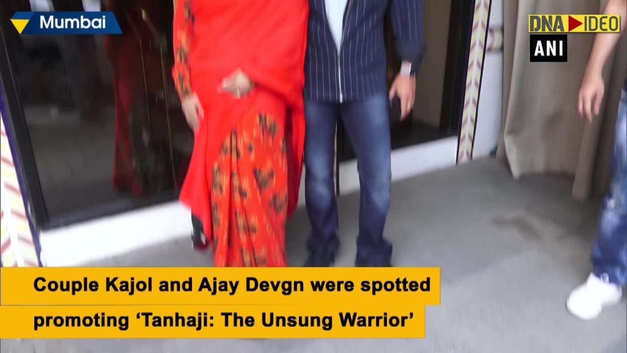 Kajol looks stunning wearing orange ‘saree’ during promotion of ‘Tanhaji’