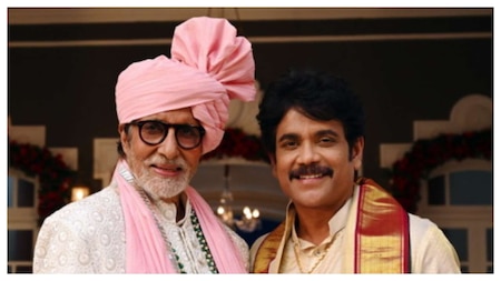 Amitabh Bachchan poses with Telegu superstar Nagarjun