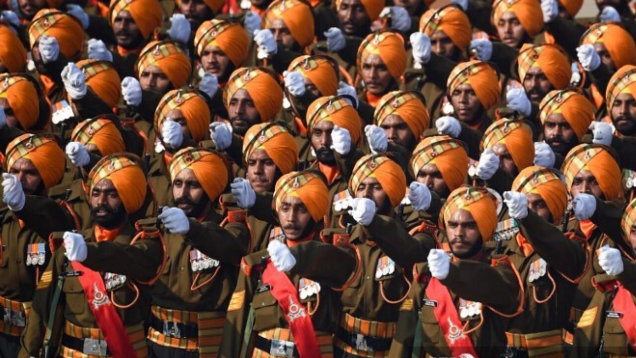 Army soldiers march along Rajpath