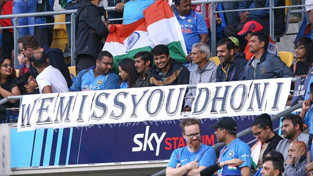 Ind Vs Nz Indian Fans Display We Miss You Dhoni Banner At