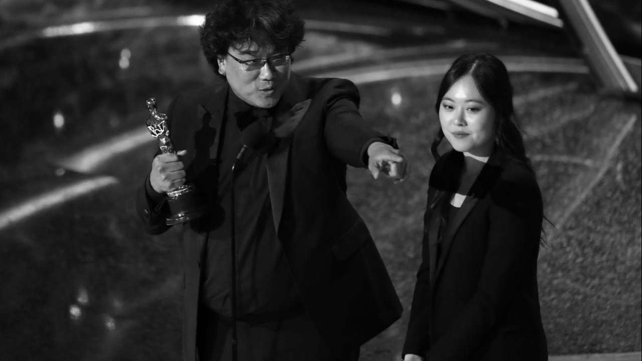 Bong Joon-ho and Sharon Choi at the 92nd Academy Awards, as South Korea's 'Parasite' beats Hollywood greats to make history