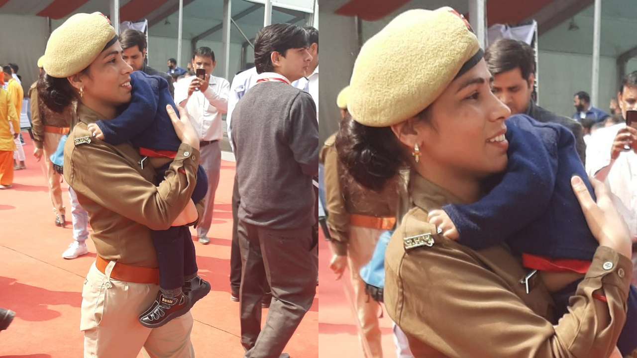  SHERO: Twitter salutes this woman cop who carries infant on-duty as dad had to appear for exam