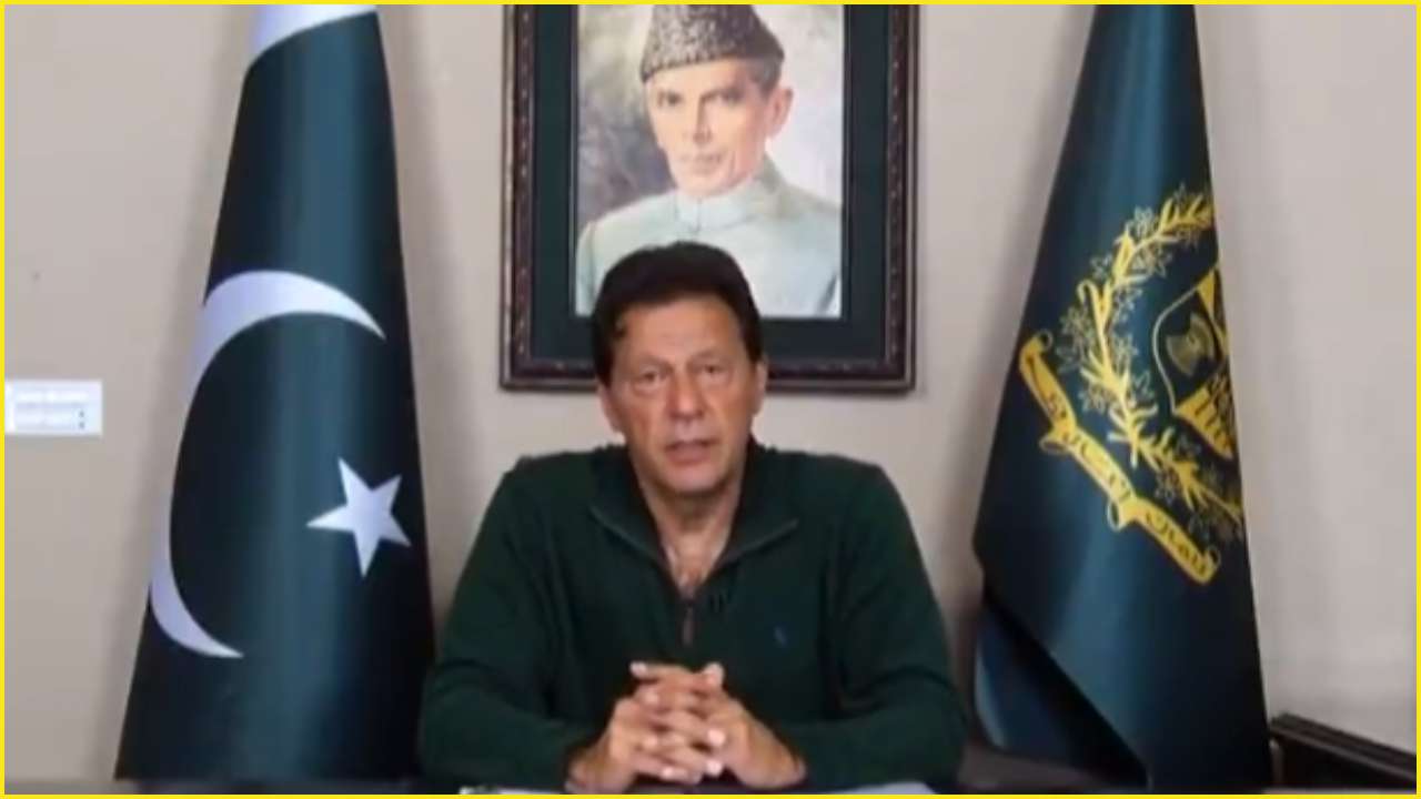 Pakistan's Prime Minister Imran Khan addressing the global community via a video message