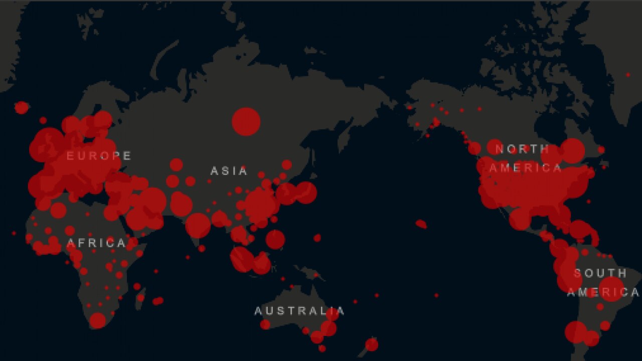 A map of coronavirus cases across the world