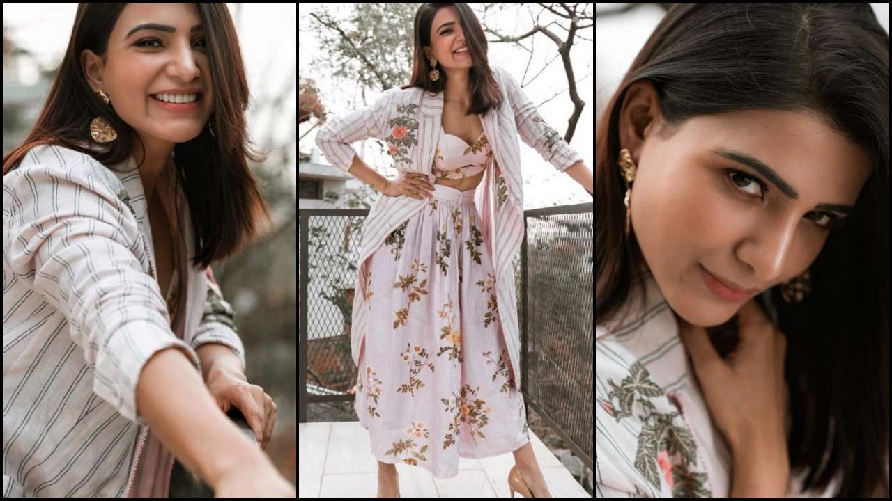 Samantha Akkineni wore a pink and white blouse + skirt set to announce her  new brand, Saaki