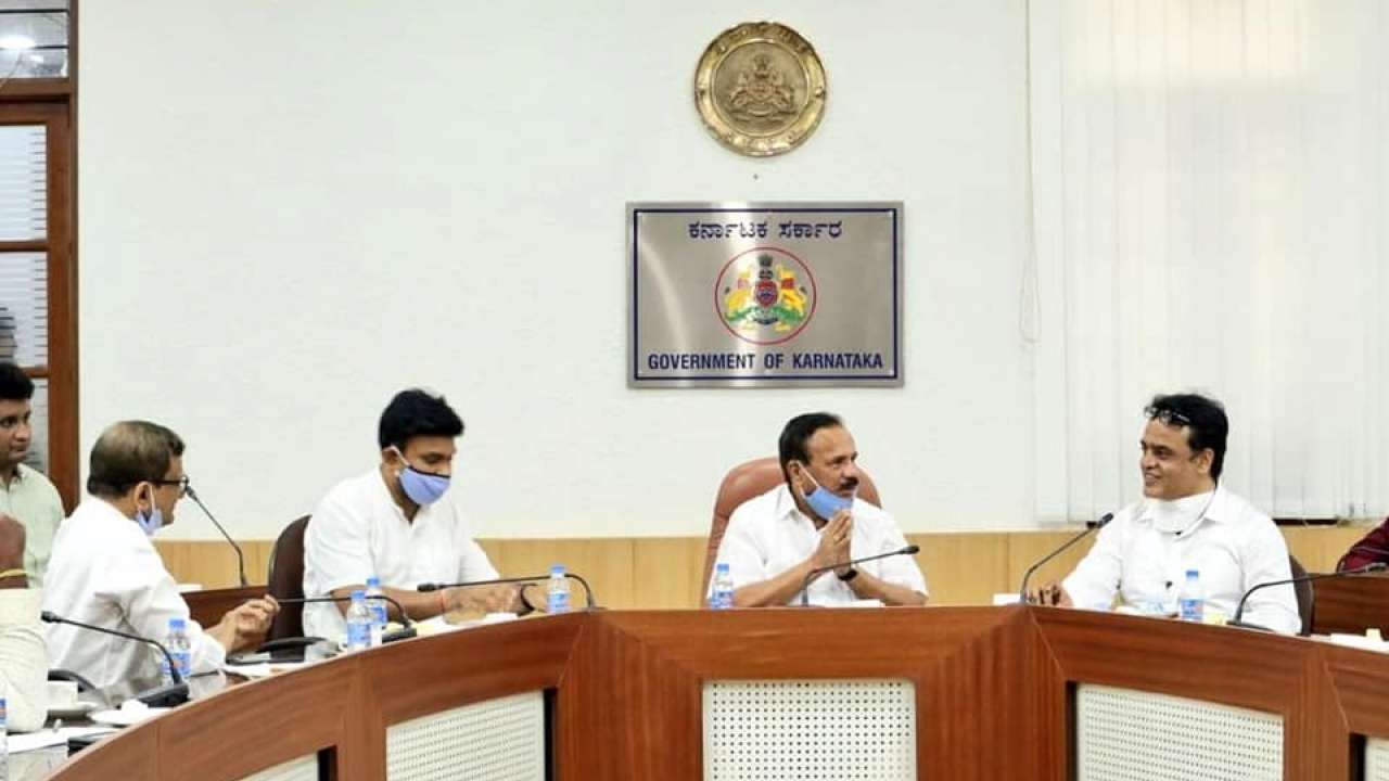 Union Minister DV Sadananda Gowda held meeting with Karnataka officials on his arrival to Bengaluru on Monday