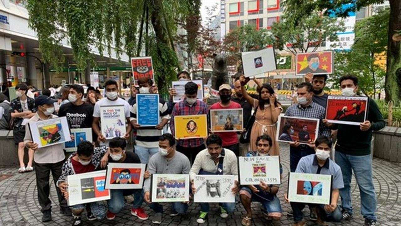 Demonstrations against China at Hachiko statue near Shibuya station in Tokyo (Photo: ANI)