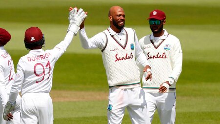 Roston Chase breaks through just before lunch as Rory Burns departs