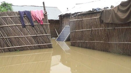 A house submerged in water in Bihar's flood-affected Supaul district following incessant