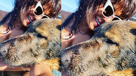 Priyanka Chopra poses with her German Shepherd 'Gino'