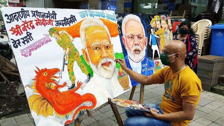 Gurukul art school teacher creates a painting for PM Modi