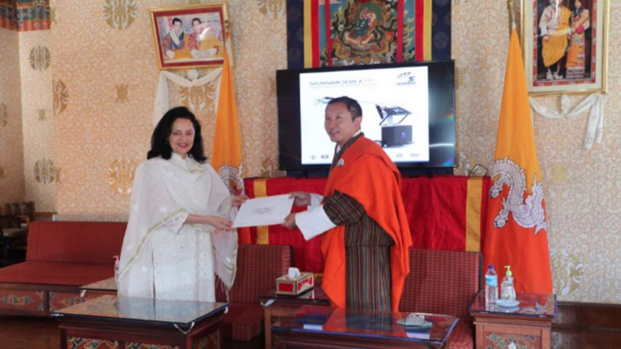 Indian envoy to Bhutan Ruchira Kamboj hands over portable digital x-ray machine to Bhutan