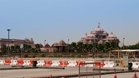 Empty look of the car parking lot outside Akshardham Temple