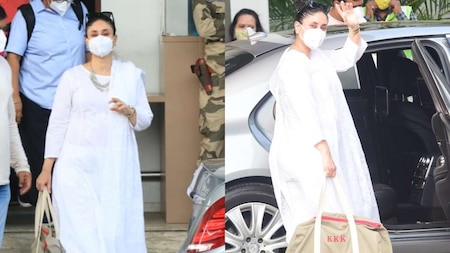Kareena in all-white teamed with a persoanlised bag