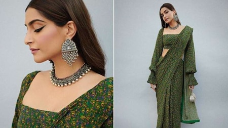 Sonam Kapoor looks elegant in a printed saree