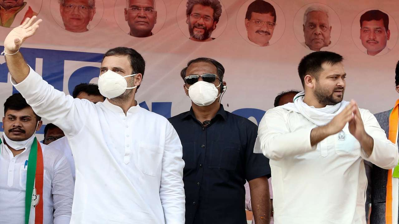 Congress leader Rahul Gandhi and RJD leader Tejaswi Yadav