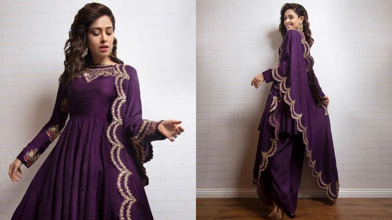 Nushrratt Bharuccha in purple suit