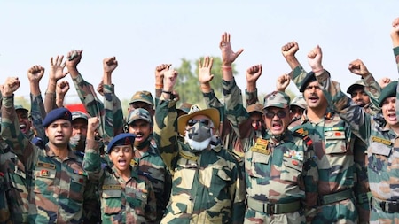 Modi stands tall with the soldiers