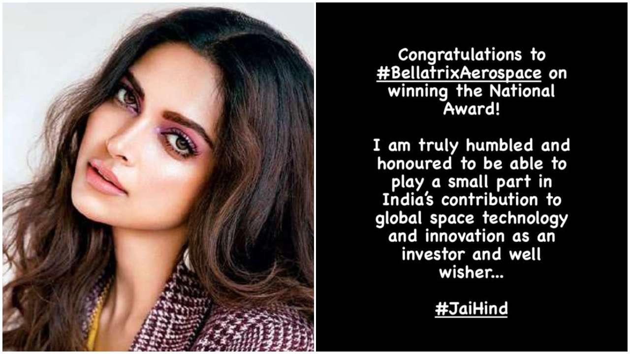 Deepika Padukone congratulates 'Bellatrix Aerospace', a startup she has invested in, for winning National Award