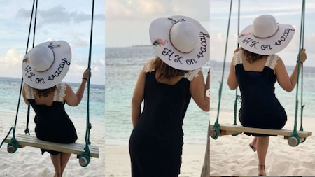 Hina Khan flaunts customised beach hat