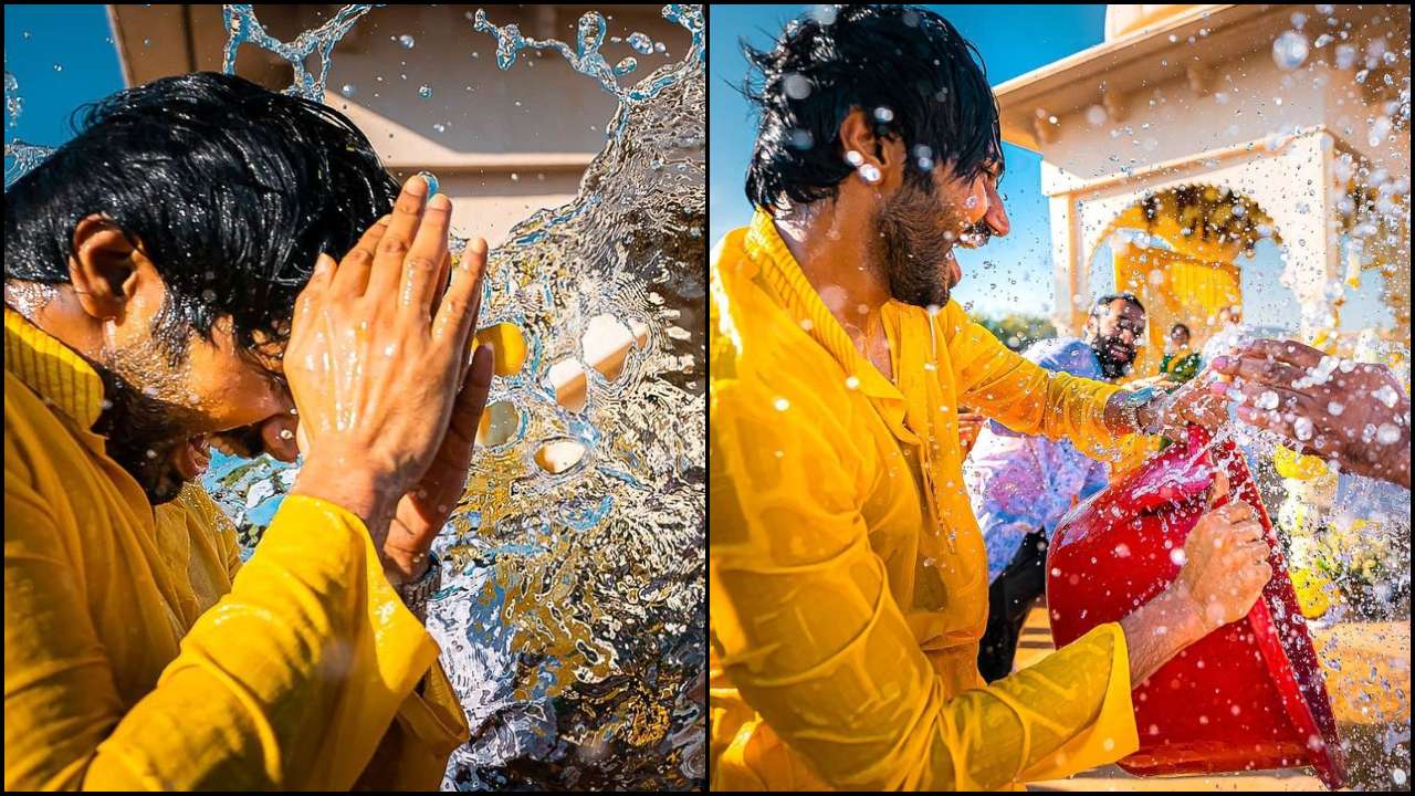 Groom Chaitanya Jonnalagadda gets splash of water from all over