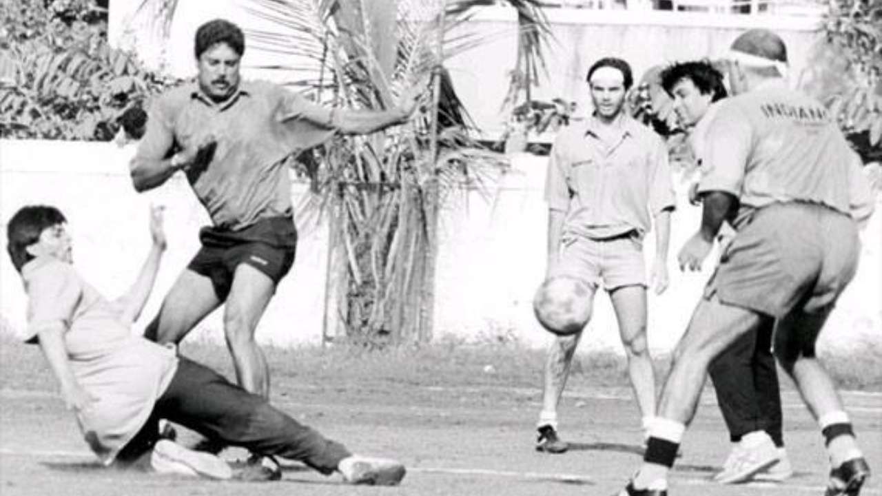 Viral Photo When Shah Rukh Khan Tackled Kapil Dev At Friendly Football Match