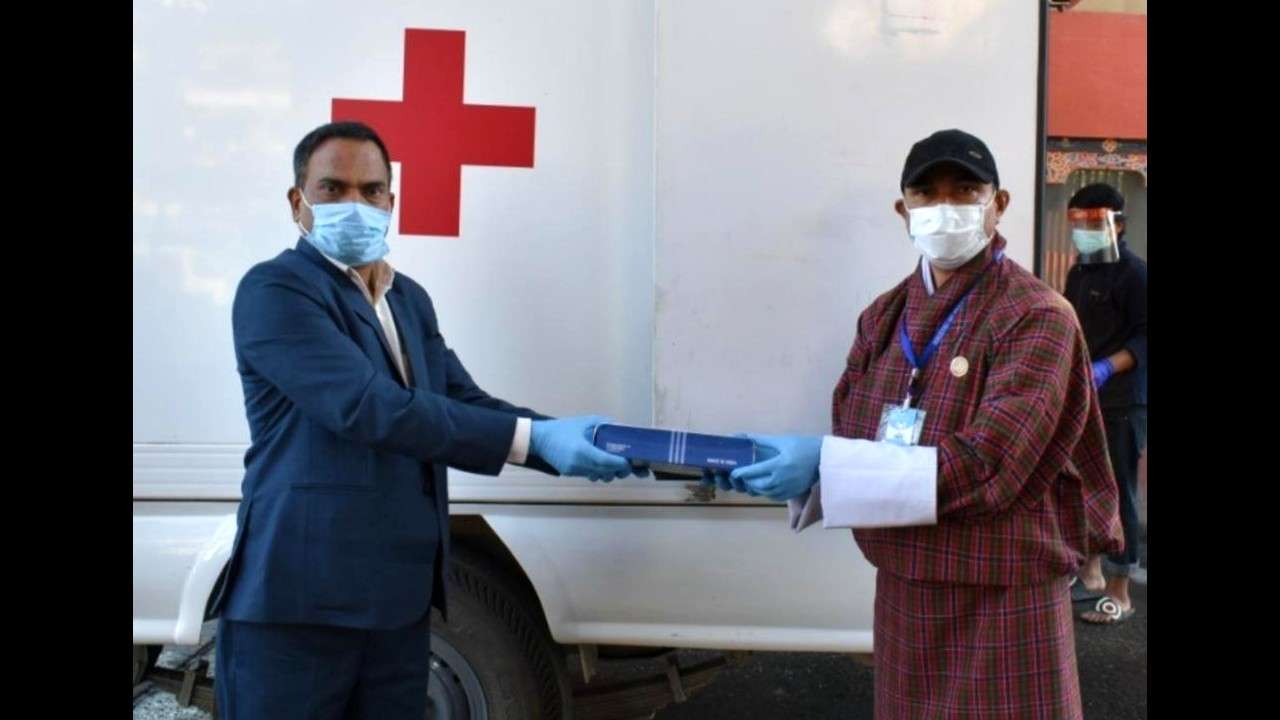 India hands over kits to Bhutan. India hands over kits to Bhutan.