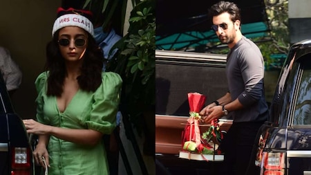 Ranbir holds Christmas gifts; Alia dons 'Mrs Claus' cap