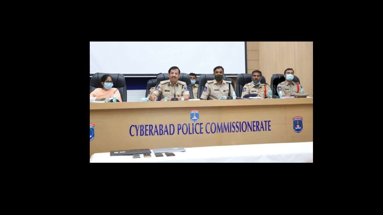 Cyberabad police address the media.