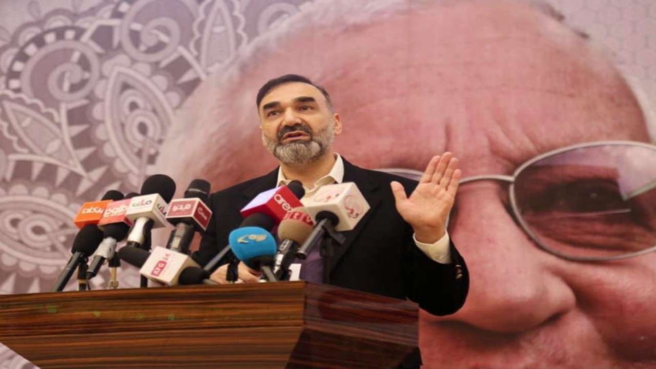 Ata Mohammad Noor speaking at an event on Saturday.