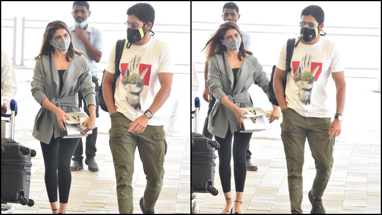 Samantha Akkineni and Naga Chaitanya spotted at the Hyderabad airport