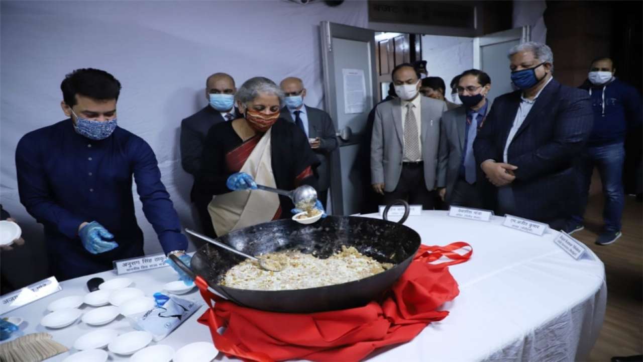 Budget 2021: nirmala sitharaman participates in halwa ceremony marking final stage of budget-making process