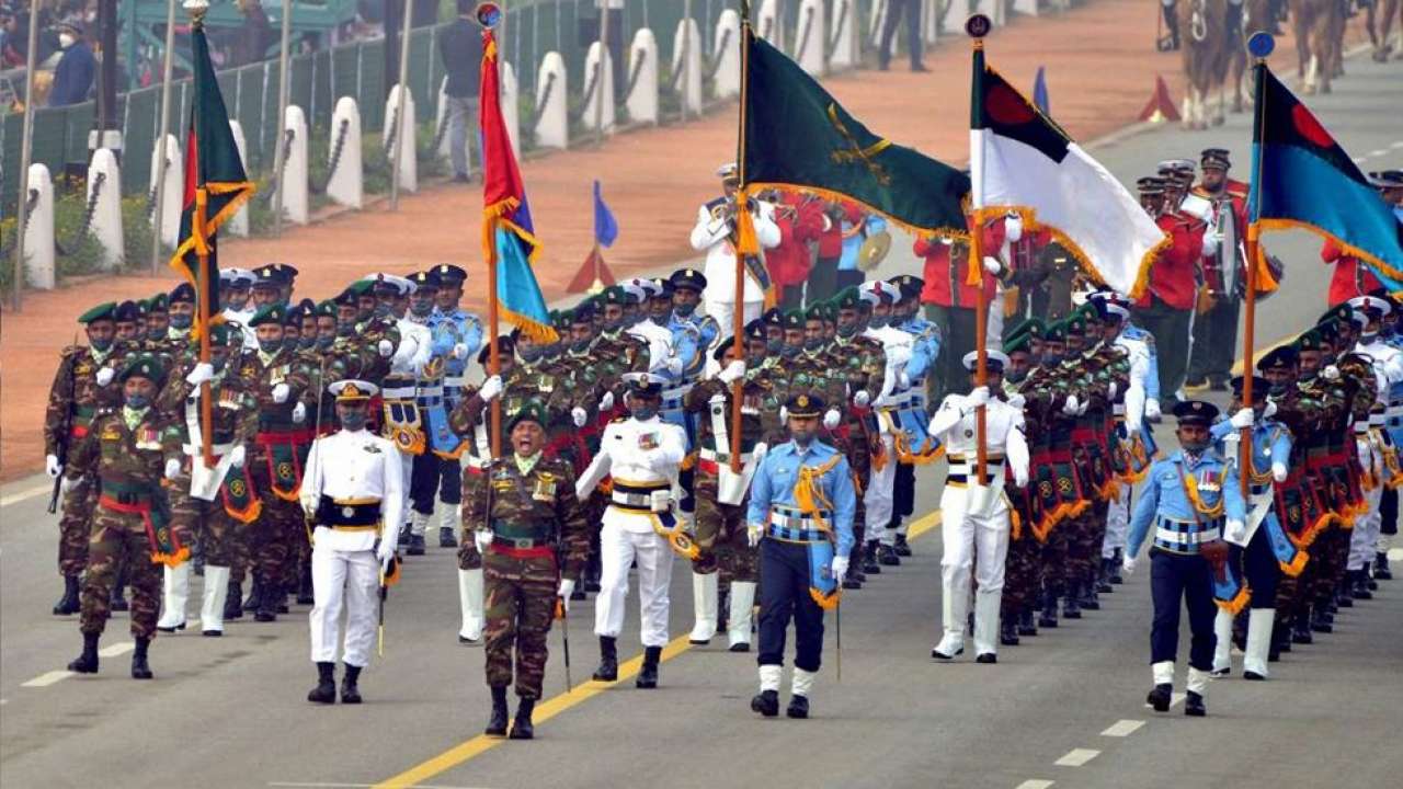 Bangladesh tri-service contingent leading Republic Day parade